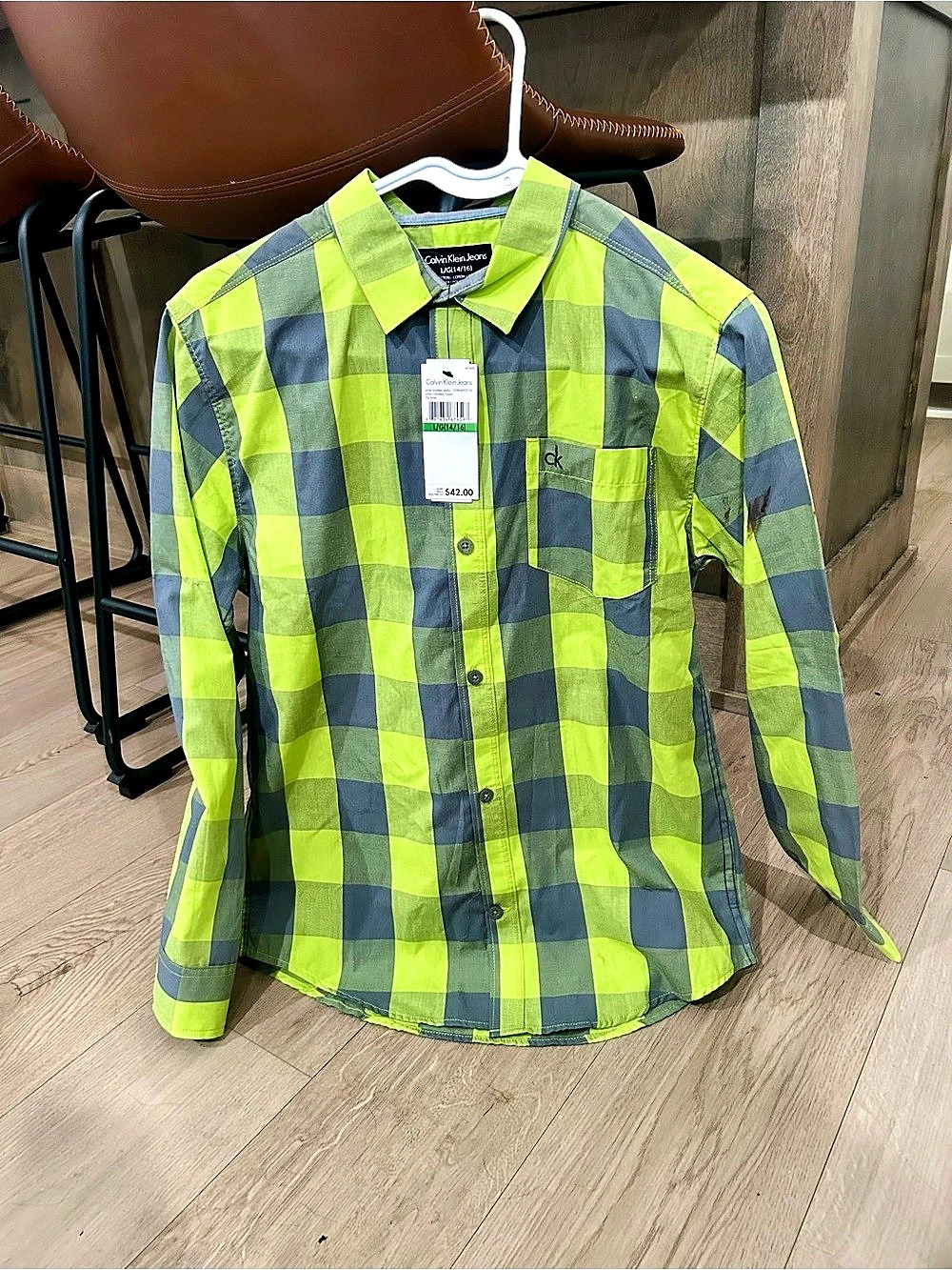 Calvin Klein Jeans Long Sleeve Buffalo Plaid Button-Down Shirt Boys Large